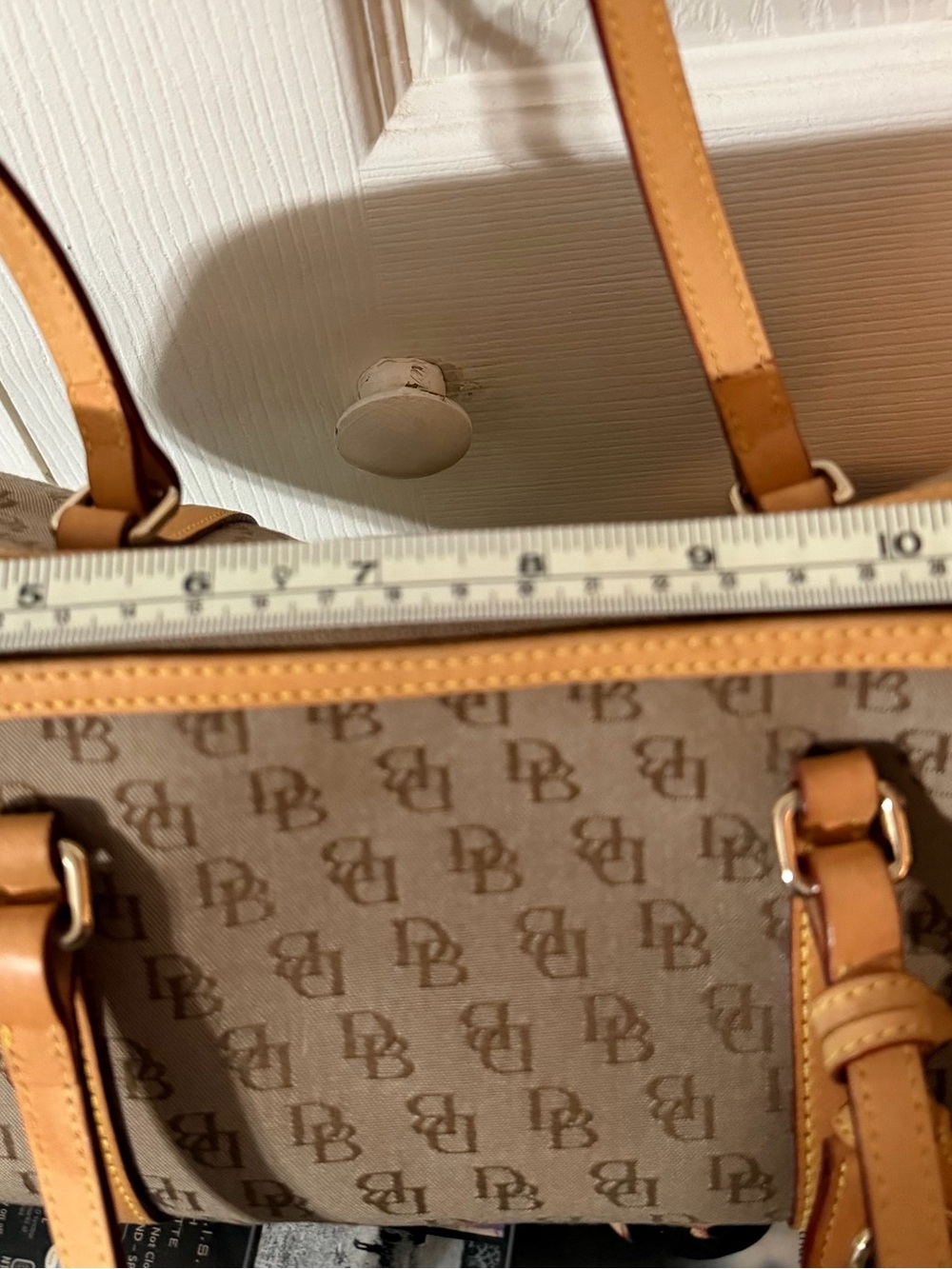 Dooney & Bourke Brown Logo Satchel with Tan Leather Trim - Picture 6 of 7